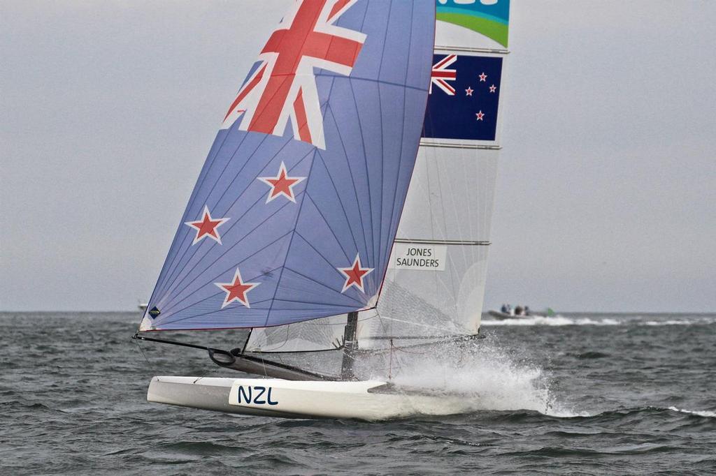 New Zealand leads the Nacra 17 medal race. Summer Olympics 2016 © Richard Gladwell www.photosport.co.nz